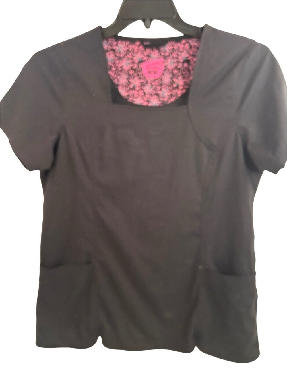 Dansko Black Short-Sleeve Top with Pink Floral Neckline